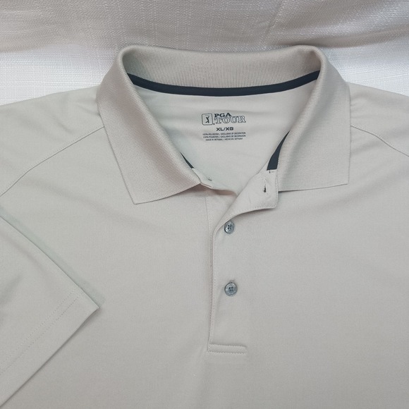 PGA Tour Other - PGA Tour Golf Mens XL Short Sleeve Polo Beige Black Sport Shirt Breathable